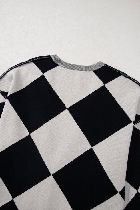 Colorblock Drop Shoulder V-Neck Button Front Cardigan Sweater